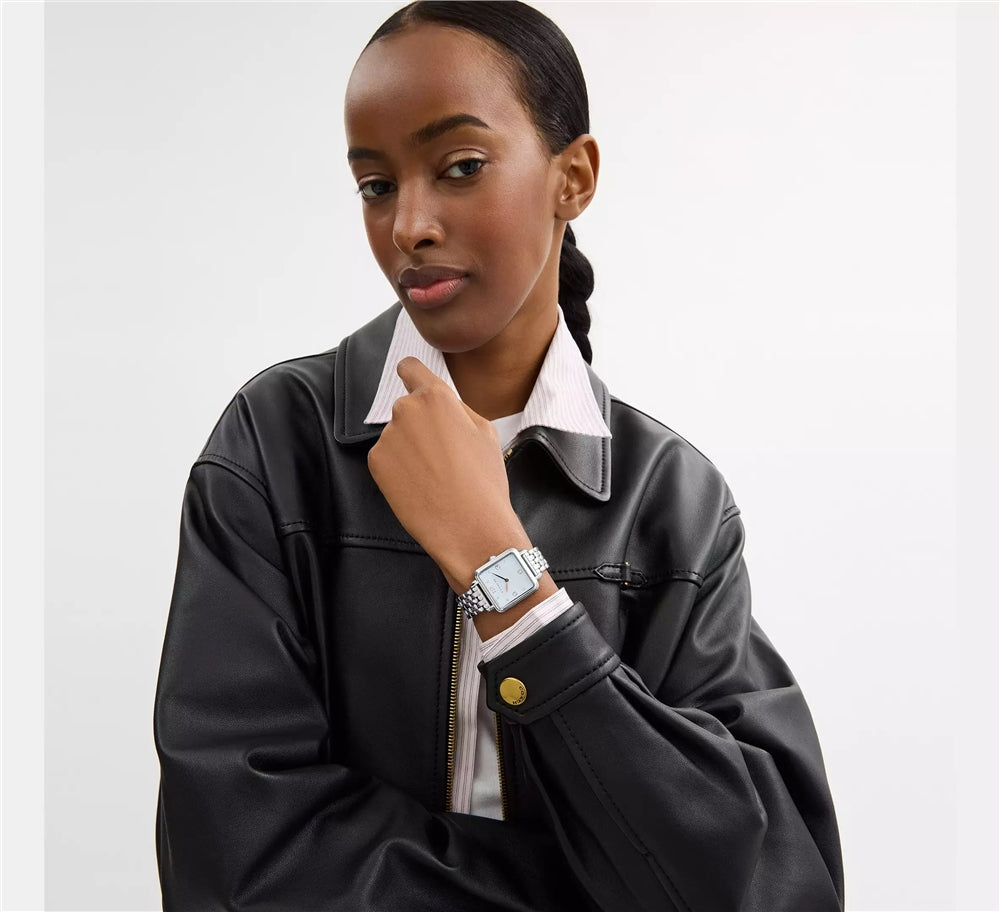 Coach Silver Cass Blue Square Dial Watch