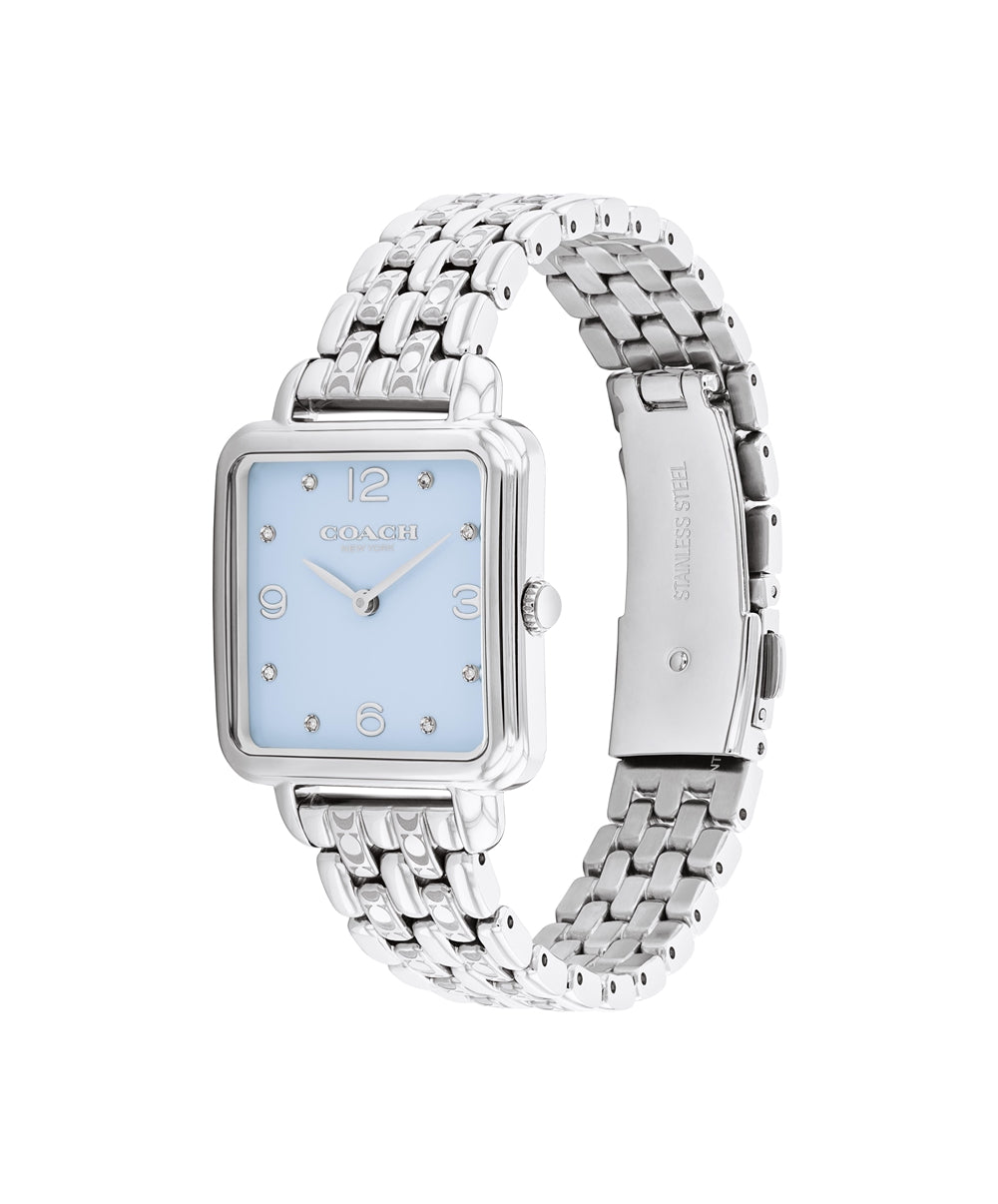 Coach Silver Cass Blue Square Dial Watch