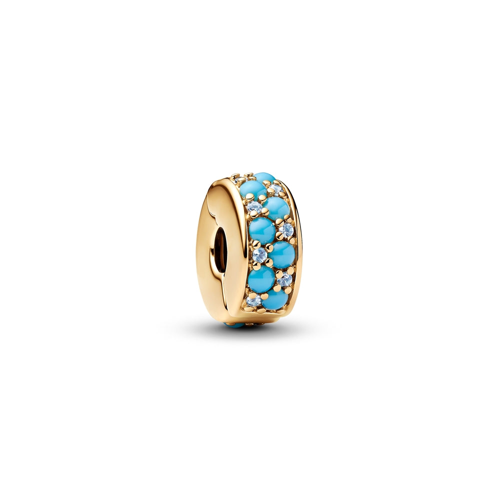 Pandora Gold Aqua Blue Clip Charm