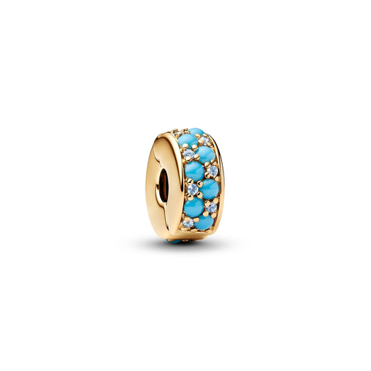 Pandora Gold Aqua Blue Clip Charm