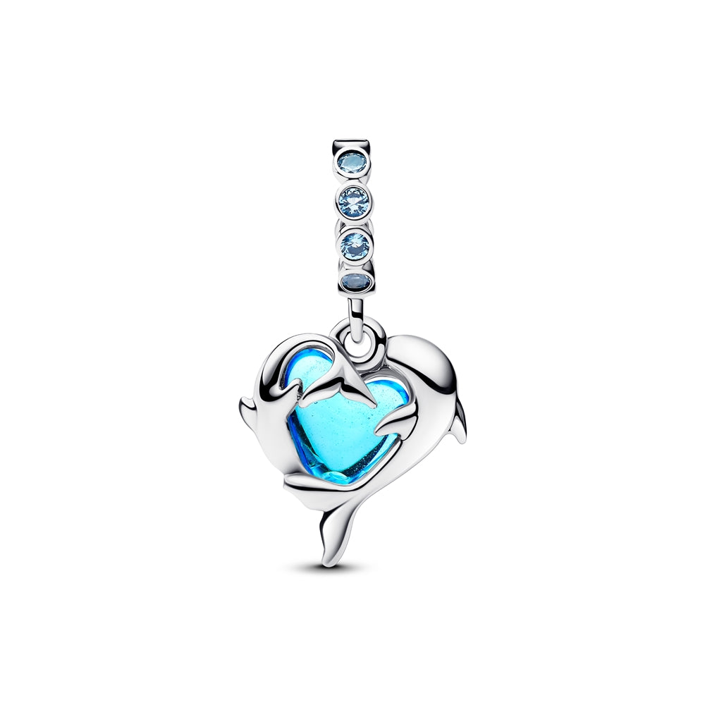 Pandora Silver Blue Murano Glass Dolphins Dangle Charm