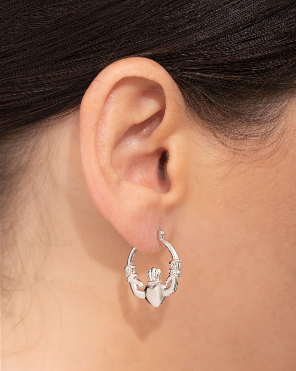 Argento Silver Puffy Claddagh Hoop Earrings