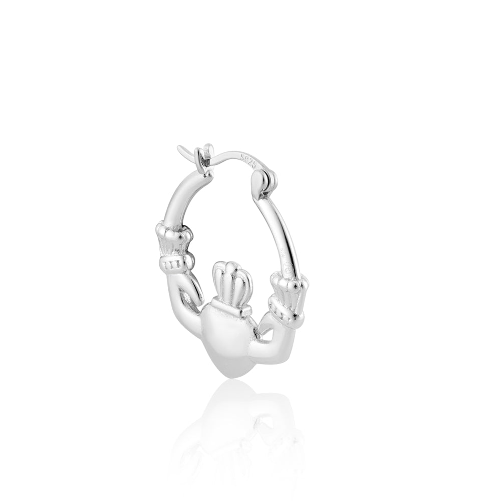 Argento Silver Puffy Claddagh Hoop Earrings