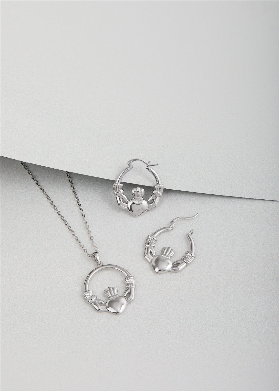 Argento Silver Puffy Claddagh Hoop Earrings