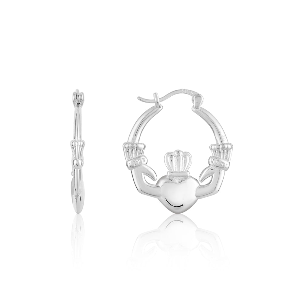 Argento Silver Puffy Claddagh Hoop Earrings