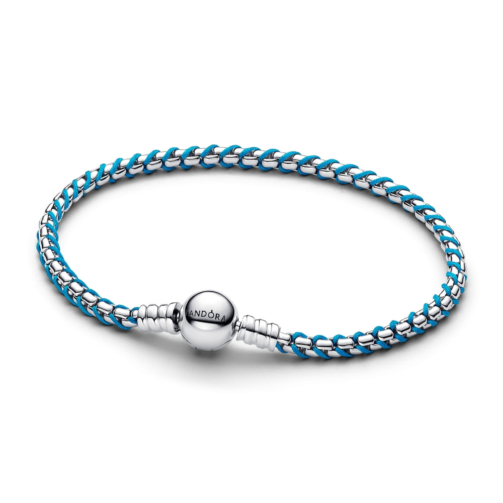 Pandora Silver Blue Cord Box Chain Bracelet