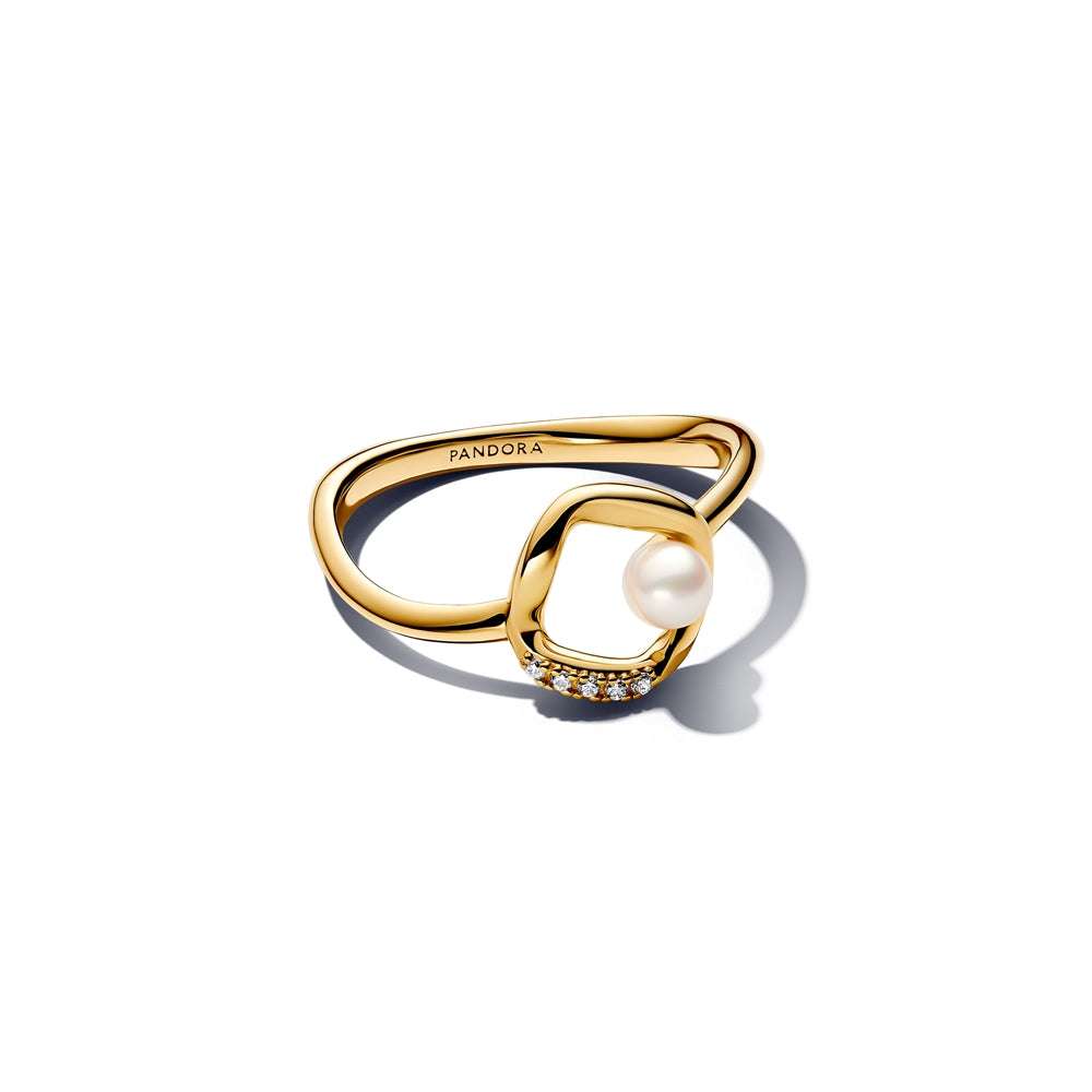 Pandora Gold Organically Shaped Pavé Circle & Treated Freshwater Cultured Pearl Ring