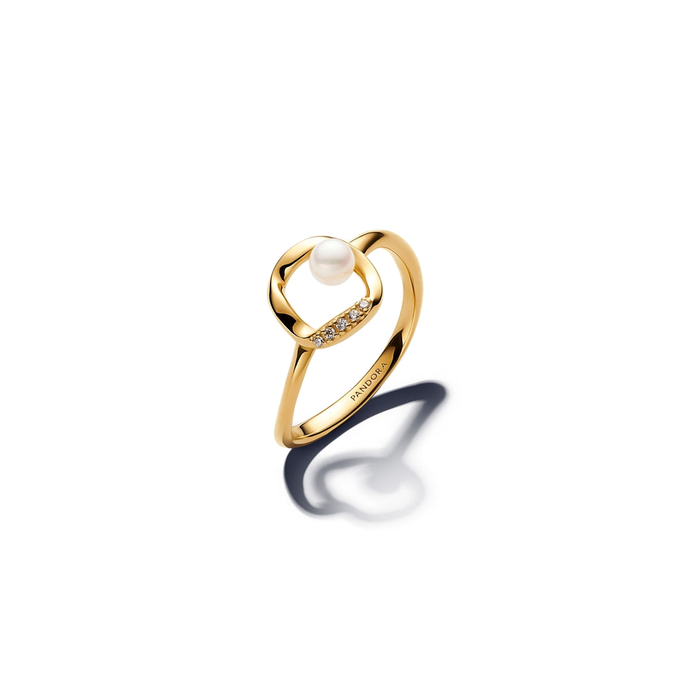 Pandora Gold Organically Shaped Pavé Circle & Treated Freshwater Cultured Pearl Ring