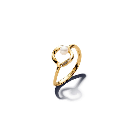 Pandora Gold Organically Shaped Pavé Circle & Treated Freshwater Cultured Pearl Ring