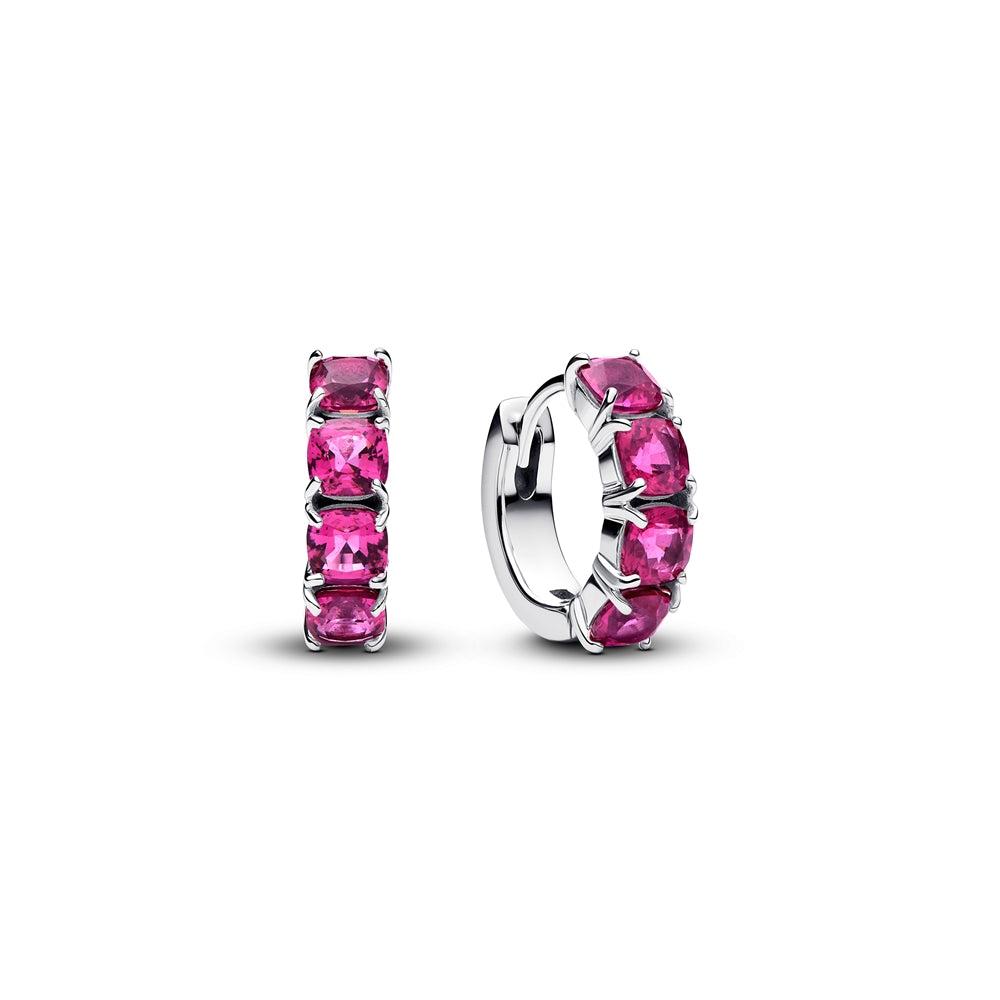 Pandora Silver Pink Crystal Hoop Earrings