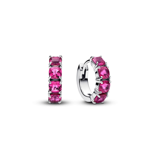 Pandora Silver Pink Crystal Hoop Earrings