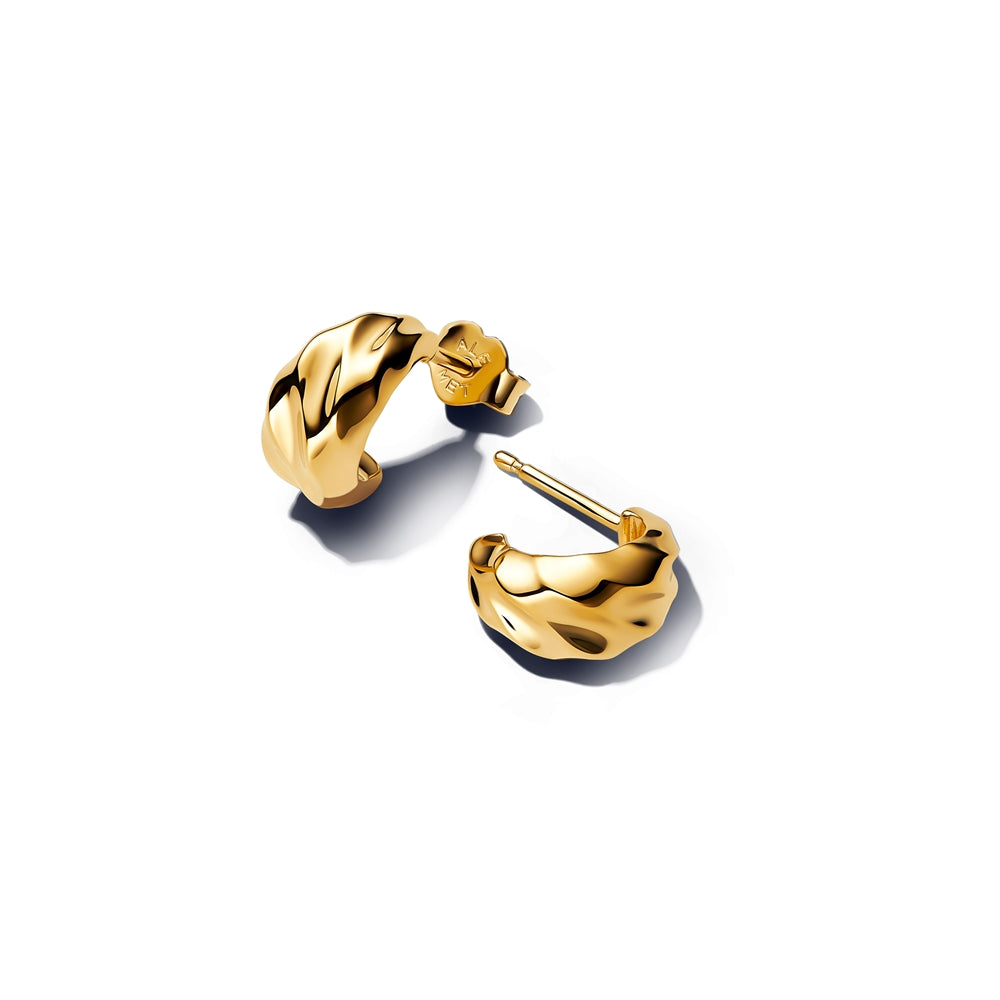Pandora Gold Rippled Open Hoop Earrings