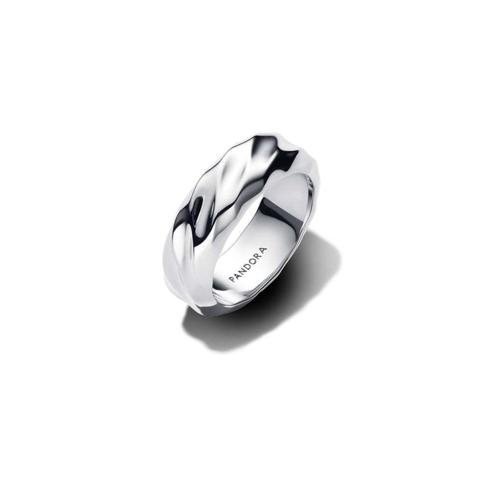 Pandora Silver Rippled Wide Band Ring