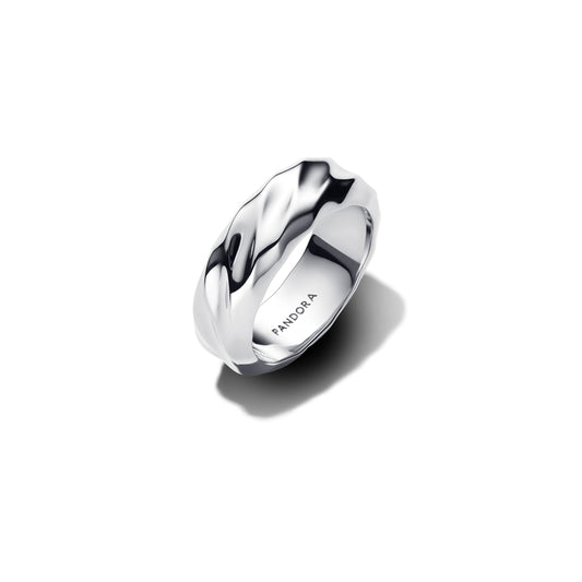 Pandora Silver Rippled Wide Band Ring