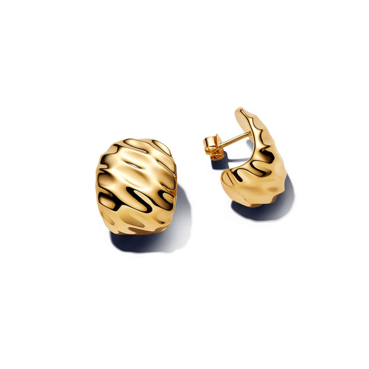 Pandora Gold Rippled Wide Hoop Earrings