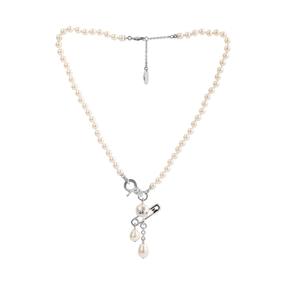Vivienne Westwood Silver Claude Pearl Safety Pin Necklace