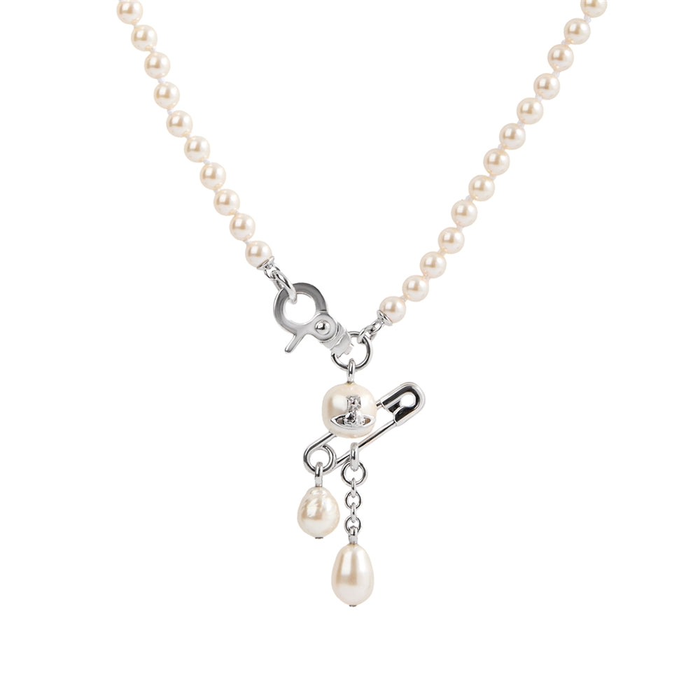 Vivienne Westwood Silver Claude Pearl Safety Pin Necklace