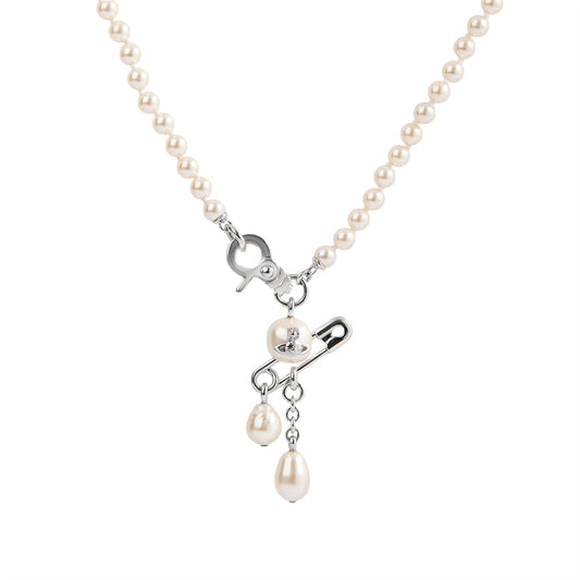 Vivienne Westwood Silver Claude Pearl Safety Pin Necklace