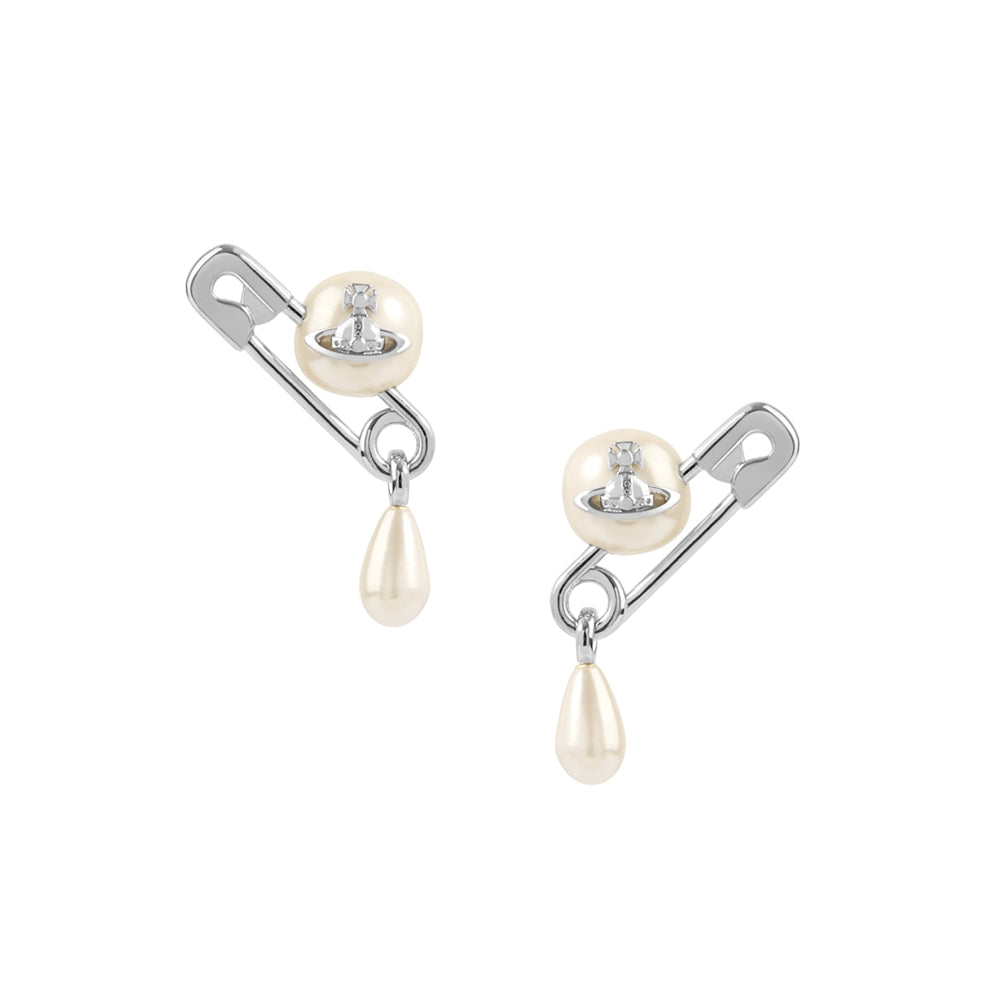 Vivienne Westwood Silver Claude Pearl Safety Pin Studs