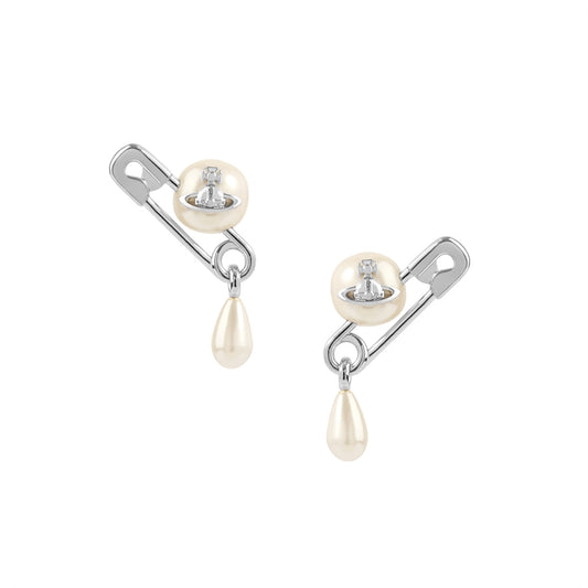 Vivienne Westwood Silver Claude Pearl Safety Pin Studs