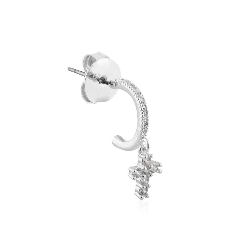 August Woods Silver Kids Cross Hoop Earrings