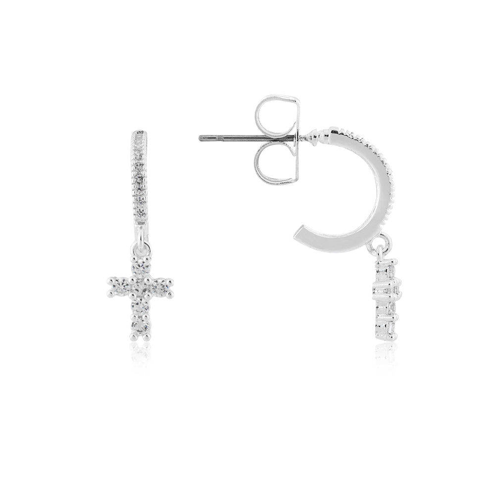 August Woods Silver Kids Cross Hoop Earrings