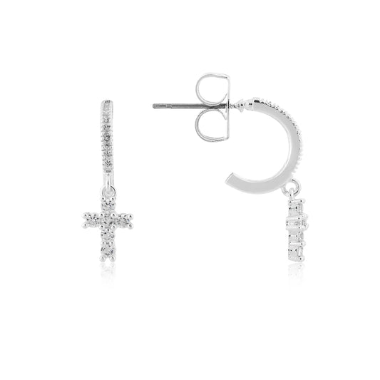 August Woods Silver Kids Cross Hoop Earrings