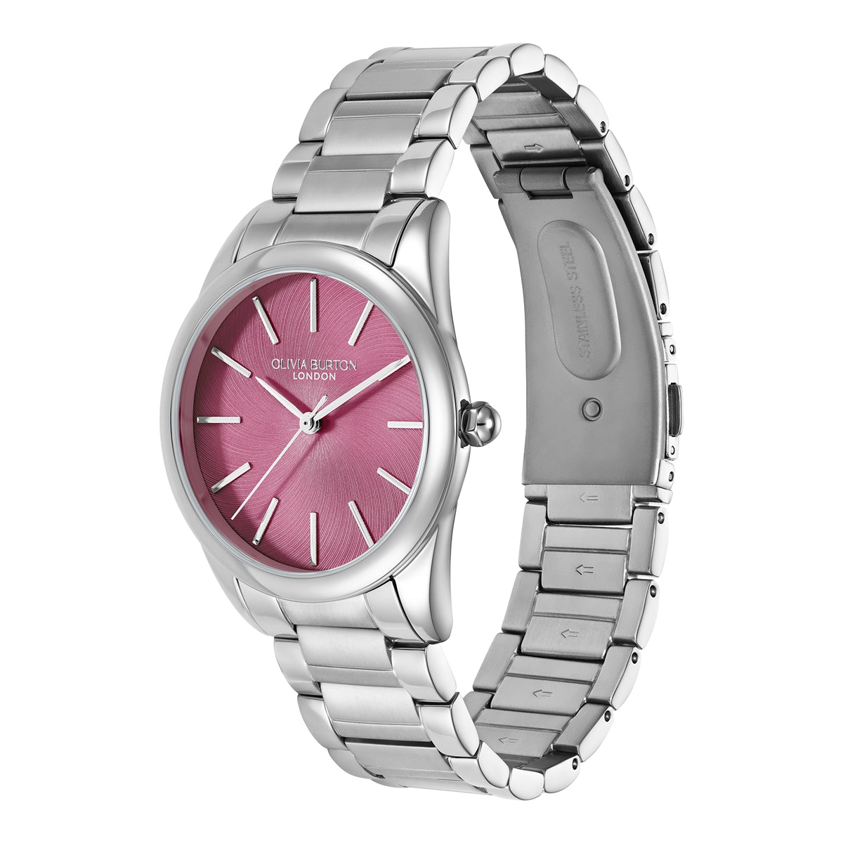 Olivia Burton Silver Glowful Pink Dial Watch