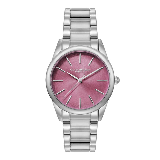 Olivia Burton Silver Glowful Pink Dial Watch