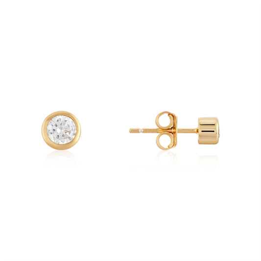 Argento Gold Bezel CZ Stud Earrings