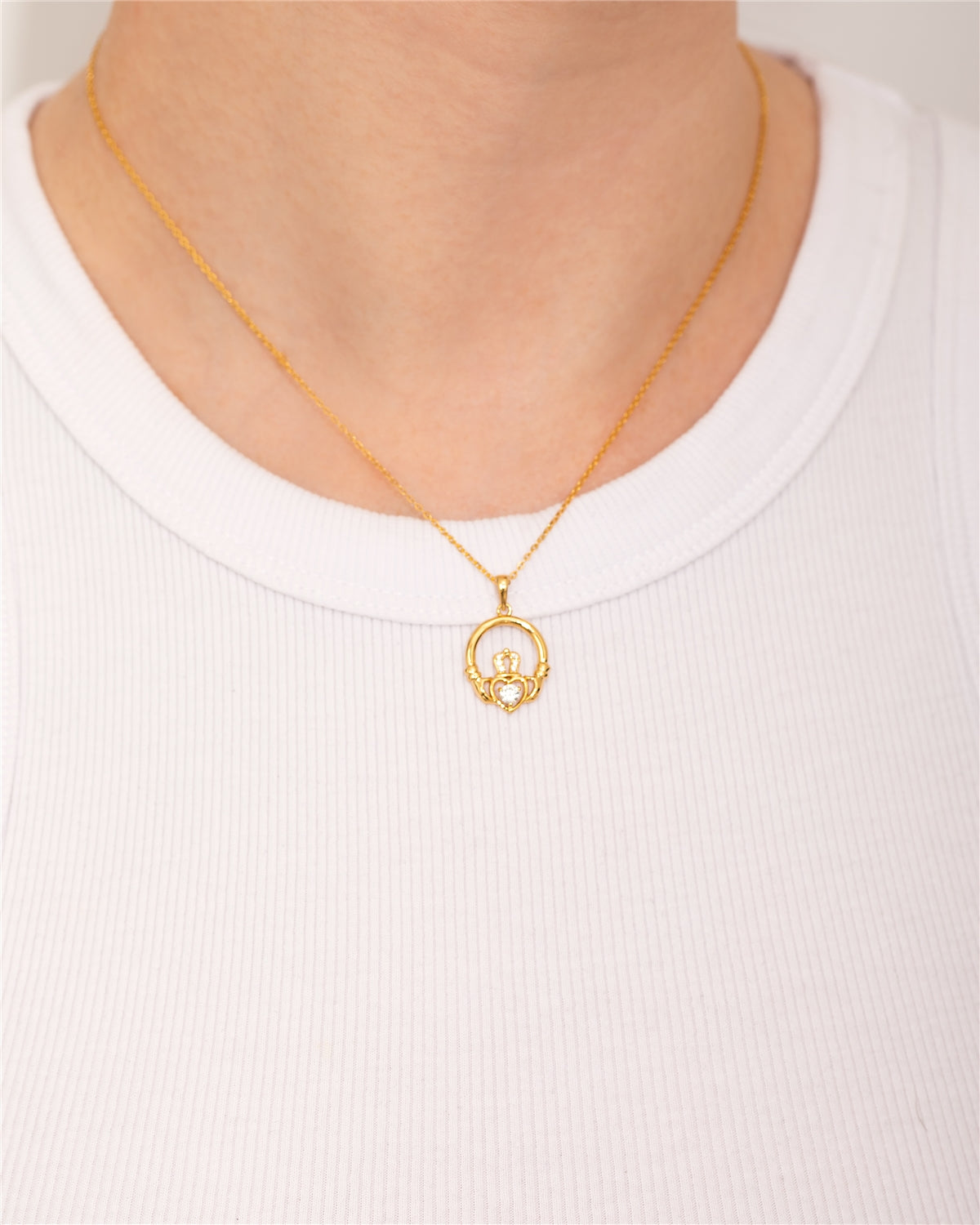 Argento Gold Claddagh Cubic Zirconia Necklace