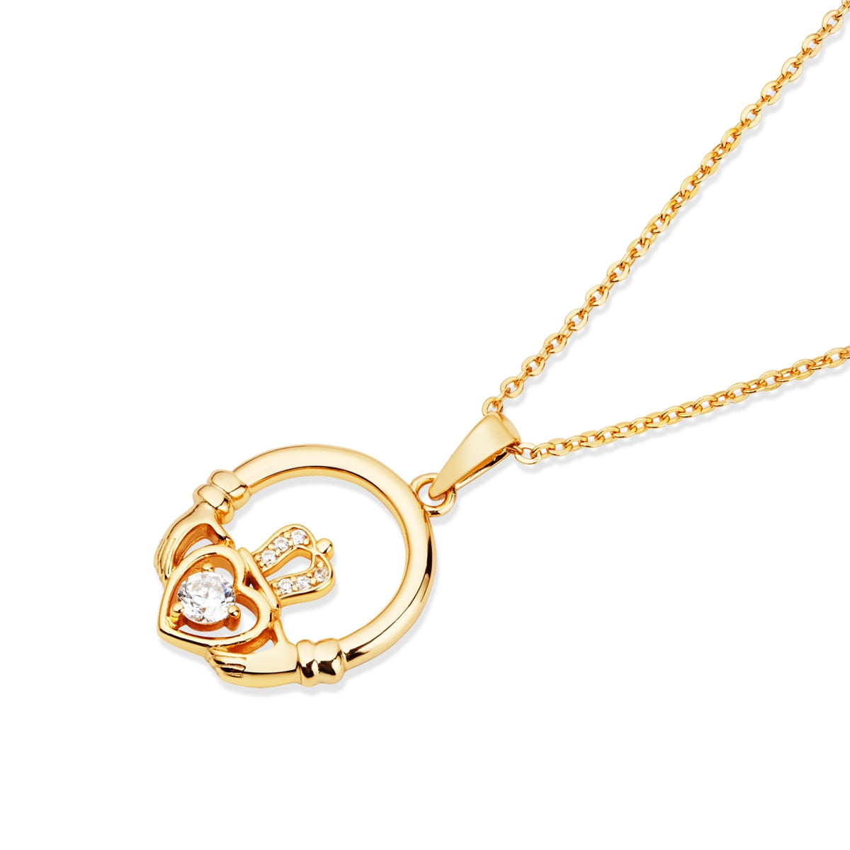 Argento Gold Claddagh Cubic Zirconia Necklace