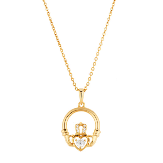 Argento Gold Claddagh Cubic Zirconia Necklace
