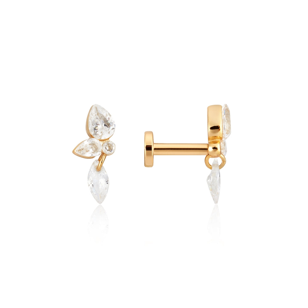 Argento Gold Floral Drop Flat Back Earrings