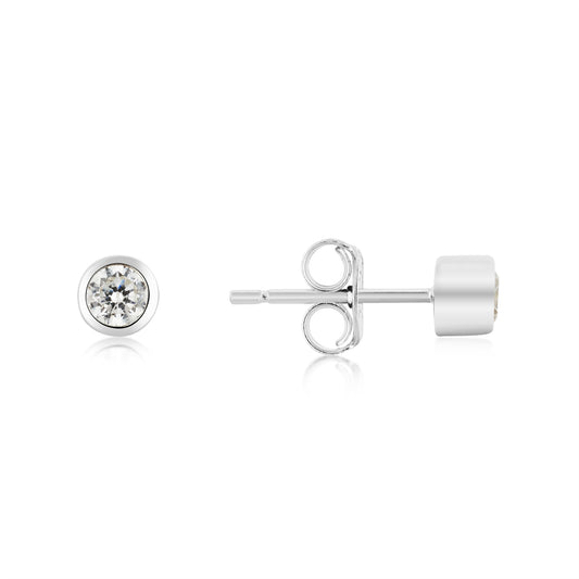 Argento Silver Bezel CZ Stud Earrings