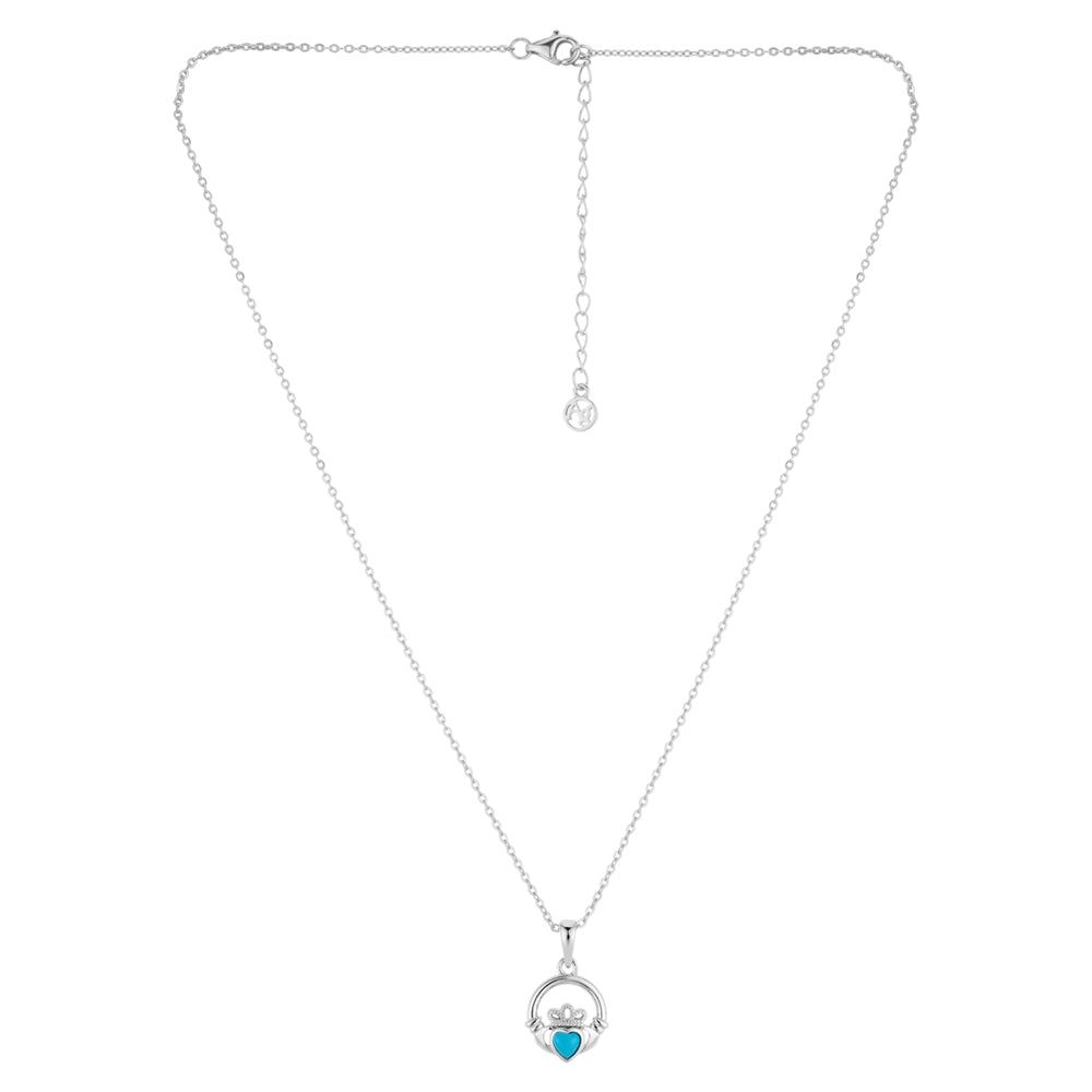 Argento Silver December Turquoise Claddagh Necklace