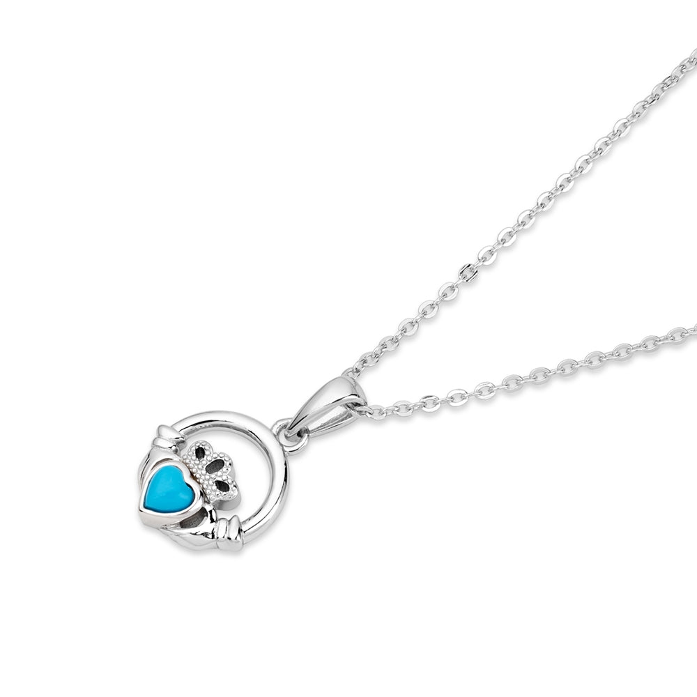 Argento Silver December Turquoise Claddagh Necklace