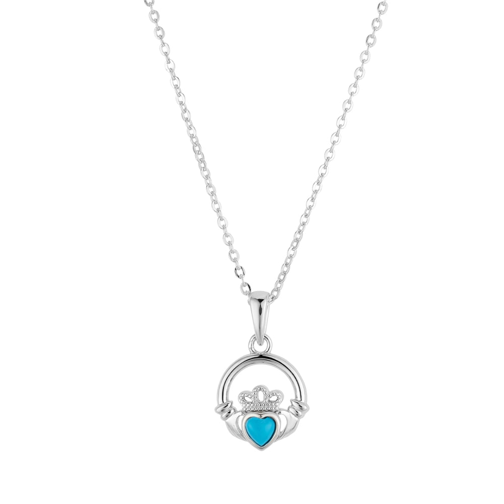 Argento Silver December Turquoise Claddagh Necklace