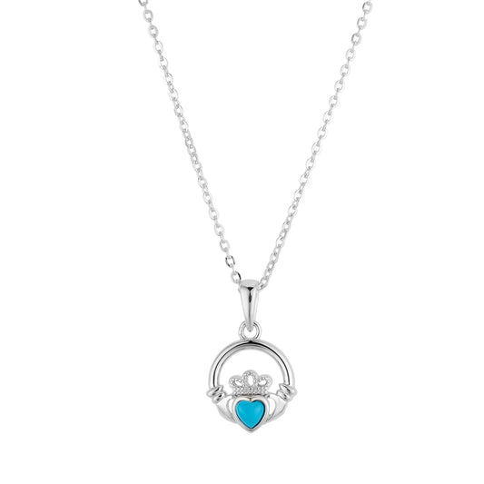 Argento Silver December Turquoise Claddagh Necklace