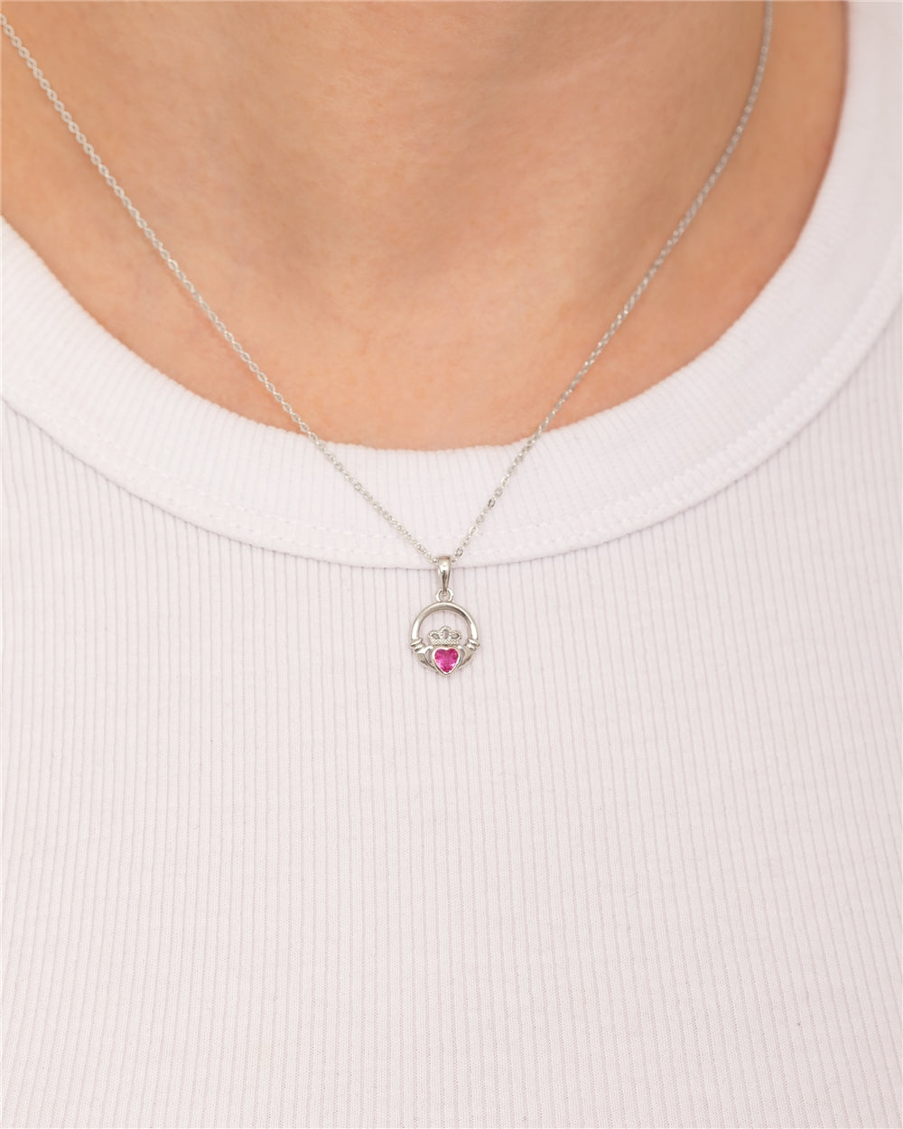 Argento Silver June Pink Alexandrite CZ Claddagh Necklace