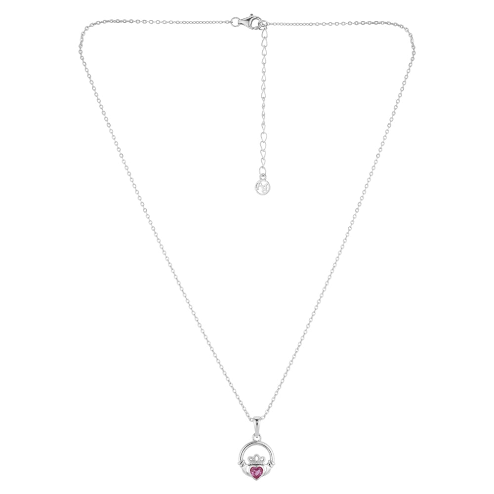 Argento Silver June Pink Alexandrite CZ Claddagh Necklace