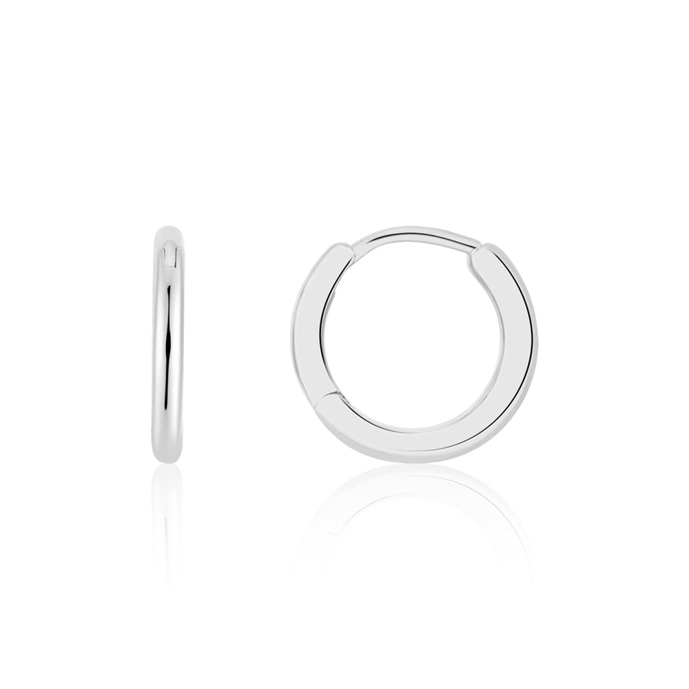 Argento Silver 12mm Slim Rounded Hoop Earrings