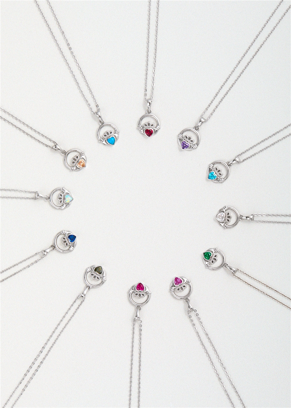 Argento Silver January Garnet Red CZ Claddagh Necklace
