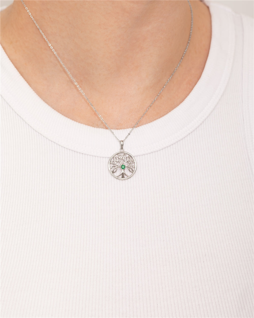 Argento Silver Celtic Green Tree Of Life Necklace