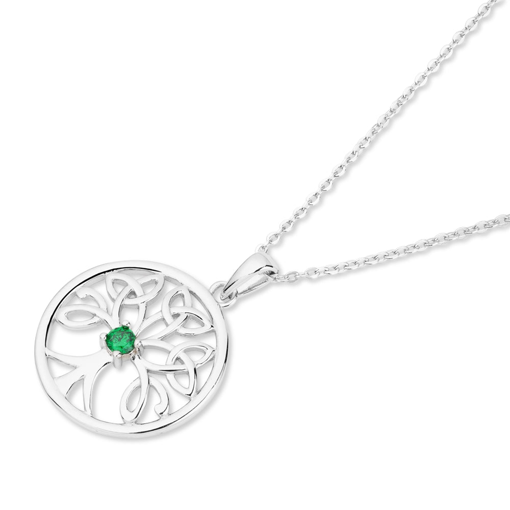 Argento Silver Celtic Green Tree Of Life Necklace