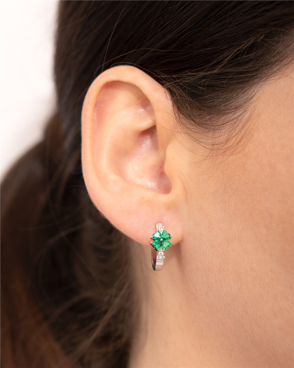 Argento Silver Green Clover Hoop Earrings