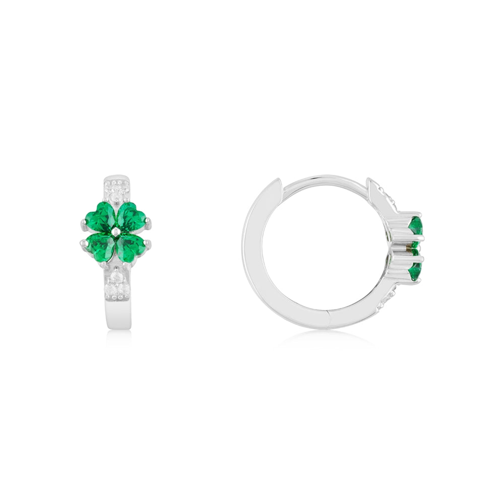 Argento Silver Green Clover Hoop Earrings