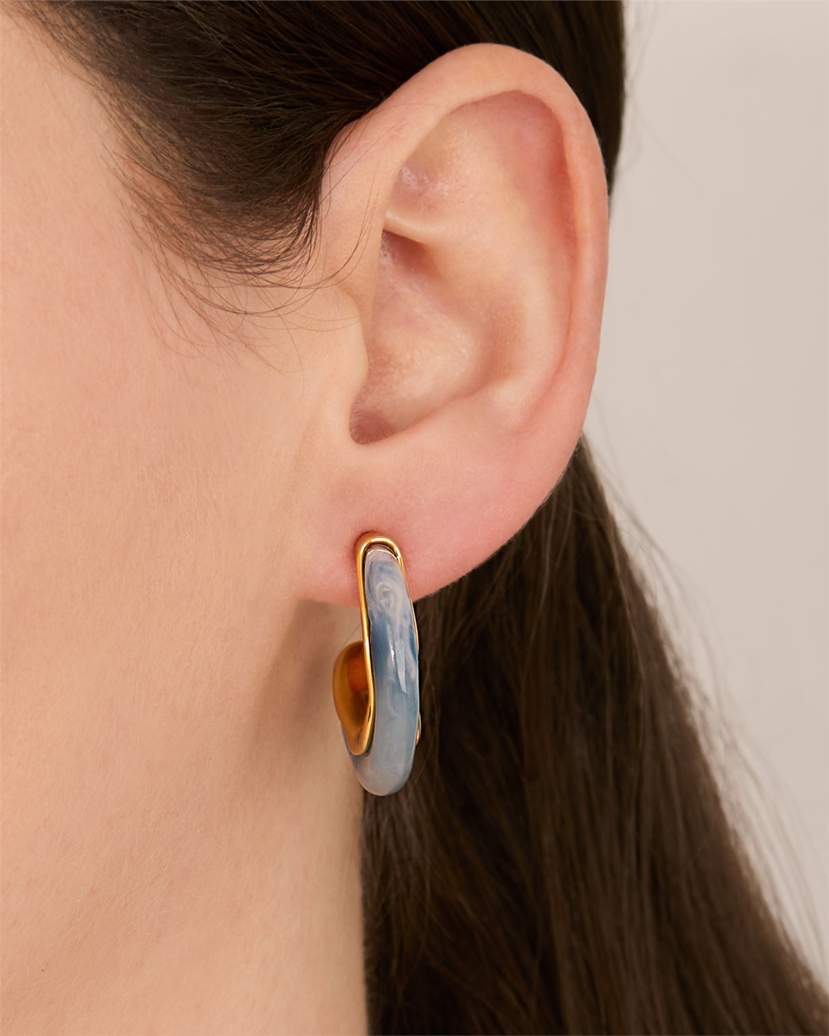 August Woods Gold Light Blue Stone Hoop Earrings