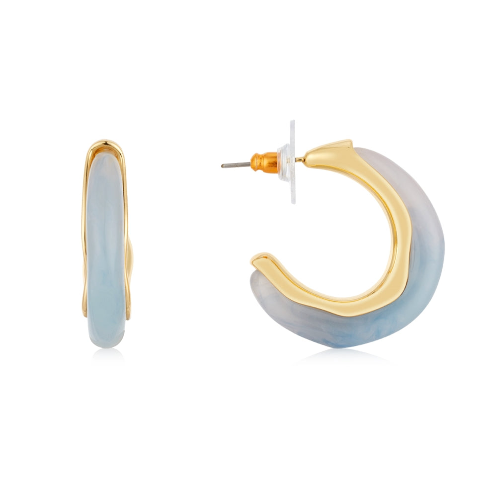 August Woods Gold Light Blue Stone Hoop Earrings