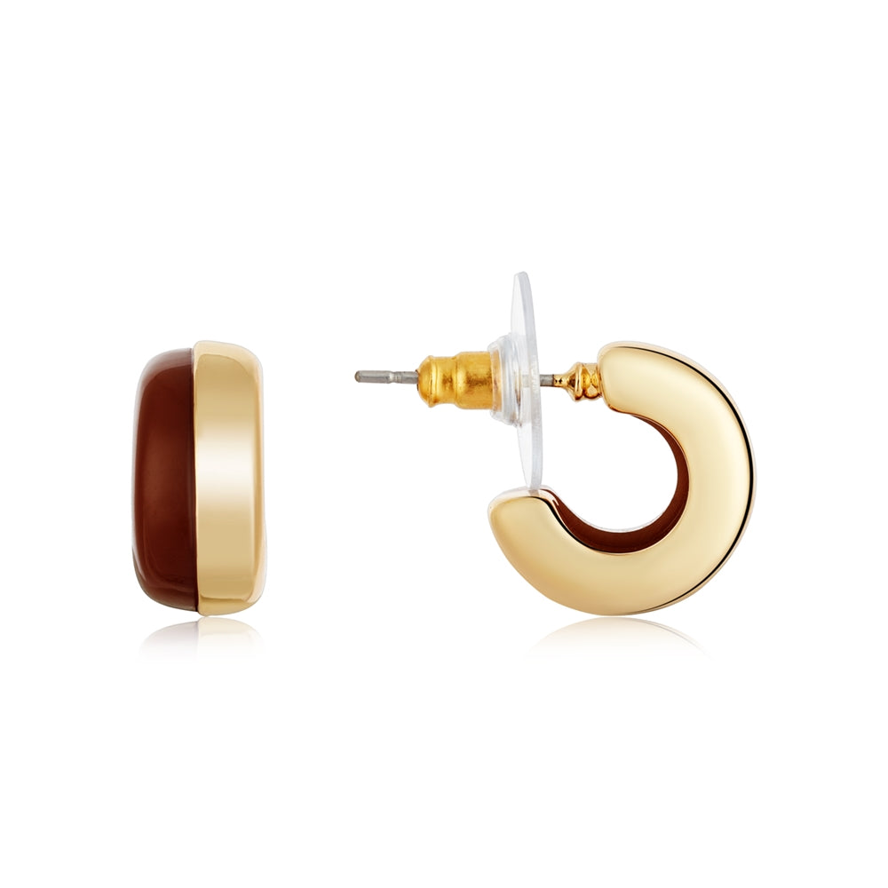 August Woods Gold Brown Huggie Hoop Earrings